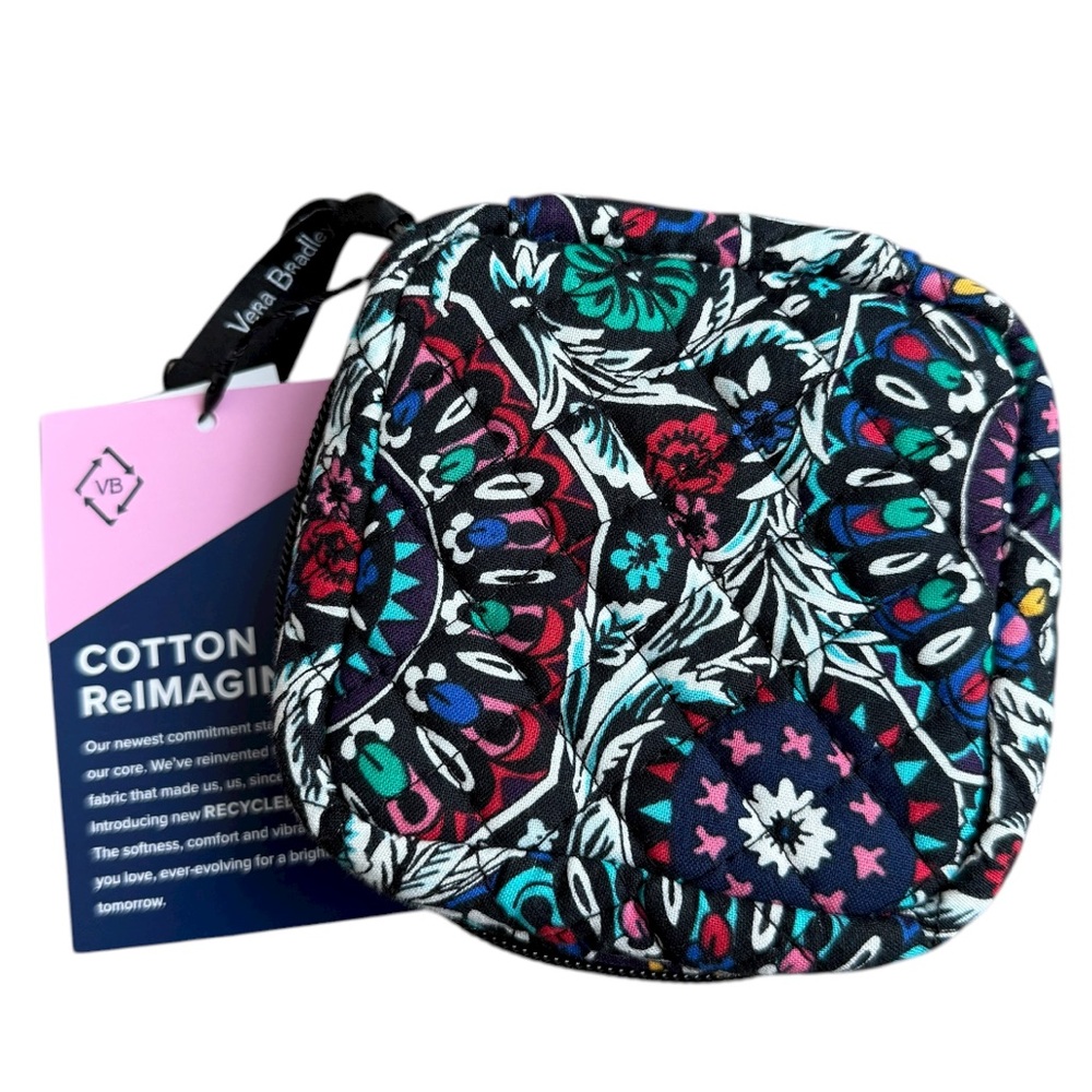 Vera Bradley Black Floral Quilted Jewelry Case with Teal Pink Purple Accents